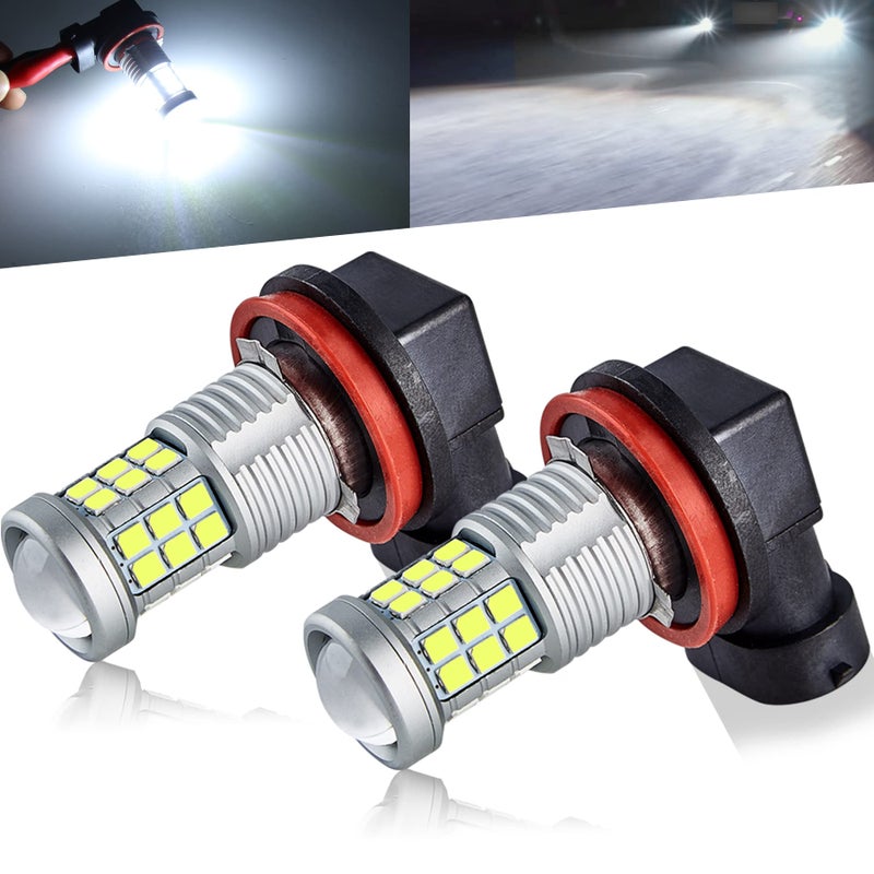 KISLED Super Bright 3000lm H8 H11 LED Fog Lights Bulbs DRL High Power 3030 Chips with Projector Lens Replacement for Cars Trucks, 6000K Xenon White - Image 1